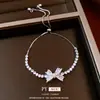 Pulsera Ajustable con Colgante de Lazo de Circonita Estilo Francés, Pulsera Versátil Simple y de Moda, Joyería de Lujo Ligero y de Alta Gama para Mujeres