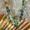 Collar con Borla de Mariposa de Pedrería de Vidrio Multicapa, Cadena para Clavícula Moderna y Versátil, Exquisito Toque de Lujo Ligero y de Alta Gama