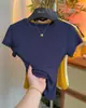 Camiseta Sencilla de Color Sólido con Cuello Redondo y Manga Corta para Mujer 2026 Estilo Coreano Moda Ajustada Top en Rojo Ankara