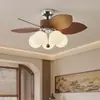 Nueva Luz de Ventilador de Techo para Dormitorio Estilo Chino Minimalista, Luz de Ventilador Color Nogal Retro Americano para Estudio y Comedor