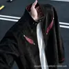 Jaqueta de Couro para Motociclista Cor de Bloco Americana Retrô Gola Alta Masculina Outono Tie-Dye Desgastada Legal Tendência Marca Jaqueta de Voo