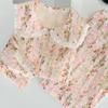 Estilo pastoral flor primavera e outono novo algodão nuvem pijama manga longa duas peças rosa jovem menina renda roupas de casa atacado