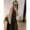 Conjunto Duas Peças Cardigan Colete de Manga Longa com Toque de Algodão Casual Estilo Coreano Feminino Outono 2026 Novo Conjunto Versátil Emagrecedor