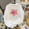 Feminino 100% algodão estampa floral retrô manga longa gola redonda