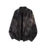 Outono de 2026 Novo Estilo Americano Tie-Dye Manga Longa Gola Reversível Solta Camisa Tamanho Grande Moda Casual Cardigã Camisa para Homens