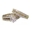 Anel de Noivado de Zircônia de Camada Dupla com Recortes Novo Estilo Transfronteiriço para Mulheres Anel de Diamante Europeu e Americano Jantar de Casamento Anel de Noiva Pulseira