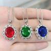 Colar Pingente Olho de Cavalo cravejado com microdiamantes em formato de flor Diamante Vermelho Diamante Verde Pingente de pedra sintética cor azul escuro Corrente de pingente