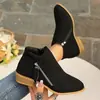 Botas de exportación para mujer talla grande, zapatos de mujer, botas Martin, botines nuevos de caña baja con cremallera, botas de gamuza lateral para mujer, marca independiente, tacones gruesos