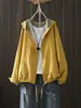 Estilo Nuevo Primavera y Otoño Holgado Versátil Casual Manga Larga Holgado Talla Grande Doble Capa Gasa de Algodón Lunares Con Capucha Chaqueta Corta