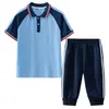 Conjunto de uniforme escolar de verano para estudiantes de secundaria, atuendos de pareja de algodón de manga corta para niños y niñas, uniforme de clase deportivo de dos piezas para escuela secundaria y primaria
