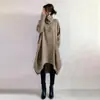 Vestido de comprimento médio com gola alta, estilo japonês, para exportação primavera/outono 2026, com barra irregular, corte solto, bolsos e costas plissadas