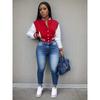 Chaqueta de Bloques de Color para Mujer Europea y Americana de Primavera y Otoño 2024, Abrigo de Traje de Béisbol con Letras de Un Solo Botón, Chaqueta Deportiva