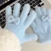 Luvas de Pelúcia Quentes Tricotadas de Cinco Dedos com Gatinho de Strass para Mulheres no Inverno, Versáteis à Prova de Frio e Vento para Ciclismo, Aconchegantes