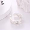 Moda Famosa en Internet Anillo de Cobre Liso Plateado con Cinta Color Perla sin Color Lujo Ligero Combinable Ajustable Pareja Anillo Abierto