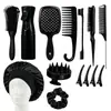 Set de Peines para Peinar el Cabello de 14 Piezas Más Vendido Transfronterizo, Peine de Ocho Púas, Peine Masajeador, Goma para el Cabello, Gorro para Dormir, Juego Completo de Herramientas para Peinar el Cabello