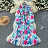 Vestido Elegante Versátil Estampado da Moda Estilo Coreano para Mulheres, Novo Vestido Longo A-Line Emagrecedor de Manga Longa para o Trabalho