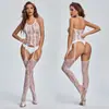 Amazon Body Sexy de Malla Jacquard Transparente con Escote Halter y Tirantes Abiertos en la Espalda sin Tirantes y con Abertura en la Entrepierna