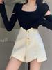 Short Casual Fino Verão Princesa Estilo Fresco Doce Roupa Feminina Botão Fina Calça Casual Moda Hot Pants