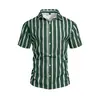 2026 Estilo Verão Europeu e Americano Transfronteiriço Amazon Novo Estilo Gola Listrada Camisa de Manga Curta para Férias Camiseta de Manga Curta para Praia para Homens