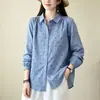 Camisa bordada estilo artístico para mujer, nueva colección de otoño, corte holgado, cuello camisero, manga larga, agradable para la piel, transpirable, prenda exterior versátil