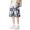 Shorts Masculino de Verão Estampado Floral Calça de Praia Fina Secagem Rápida Estilo Férias Versátil Calça Casual Azul