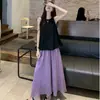 Saia Fluida, Solta e Versátil, Colete Preto sem Mangas, Saia Plissada Feminina de Verão em Linha A, Conjunto de Duas Peças