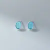 Pendientes de Plata de Ley S925 Nalan Estilo Ins Fresco y Dulce con Encaje Rayado Oval de Aguamarina Sintética M06932
