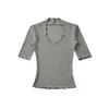 Camiseta de Manga Média com Decote V Estilo Garota Sexy Desejo Puro para Mulheres, Versátil de Verão, Elástica, Slim Fit, Cintura Marcada, Justa, Camiseta Básica