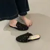 Sandalias Retro de Ante con Pedrería y Punta Cerrada para Mujer, Mocasines Perezosos sin Cierre, Medias Zapatillas Planas para Primavera/Verano 2026