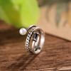 Anillo abierto de plata de ley s925 con múltiples capas de diamantes, anillo retro, anillo de perla para mujer, joyería de plata de ley al por mayor