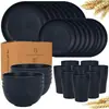 Conjunto de louças de palha de trigo para uso transfronteiriço, incluindo tigelas, pratos e copos de plástico duráveis e resistentes a quedas, em uma caixa de presente minimalista de estilo nórdico para uso doméstico
