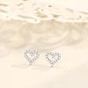 Brincos de prata esterlina S925 em formato de coração vazado, estilo coreano feminino, brincos requintados, estilo simples e doce, brincos com zircônia e agulha de prata