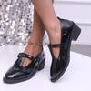 Sapatos Femininos Retro de Couro Bico Fino Plus Size Transfronteiriços, Novo Estilo Verão 2025, Salto Bloco, Tira Única Mary Jane Sapatilhas Versáteis