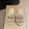 Pantuflas Transfronterizas para Uso en Casa en Invierno, Cadena Metálica de Cristal Colorida, Pantuflas de Algodón de una Sola Tira, Pantuflas Peludas Cálidas y de Moda para Mujer