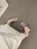 Primer Encuentro con las Sandalias de Lazo de Encaje Estilo Francés para Mujer, Calzado de Verano para Exteriores, Mocasines sin Cordones de Tacón Bajo, Estilo Hada Suave, Medias Zapatillas de Tacón Grueso