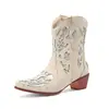 Cano Curto 2023 Comércio Exterior Feminino Outono Salto Médio Sapatos Femininos wish Bico Fino Botas de Couro Botas de Cavaleiro Strass Fornecimento Feminino Vazado