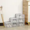 Caja de zapatos a prueba de polvo de plástico Spot, moderna, simple, de alta gama, con rayas, puerta lateral, artefacto de almacenamiento, caja de almacenamiento, venta al por mayor