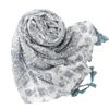 Yi Tao exportación de comercio exterior algodón y lino bufanda de mano retro estilo familiar azul gris flor pequeña borla bufanda chal mujer