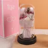 Cúpula de Cristal con Flor de Rosa y Luz, Flor de Jabón, Flor Preservada, Regalo Transfronterizo para el Día de San Valentín