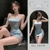 Ai Ruru Lingerie Sexy com Design de Cadarço, Camisola de Cetim com Decote em V Profundo nas Costas, Roupão de Luxo Vestido 5620