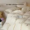 Conjunto de cuatro piezas de gasa de algodón puro de doble capa con bordado floral lavado, dulce y femenino, suave y amigable con la piel para dormir sin nada, sábana plana y sábana bajera de algodón puro