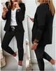 Novo Conjunto Feminino Europeu e Americano 2024 Xadrez Casual Slim-fit com Lapela e Calça de Amarrar
