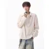26 Camisa de manga larga de dos piezas falsas, estilo nuevo, casual 'old money', otoño, suelta, texturizada, versátil, con solapa, para hombre, moderna