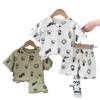 Doby Children's Wear Menino Full Print Cartoon Waffles Manga curta Verão Cool Bebê Infantil Algodão Duas peças Terno