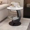 Directo del fabricante: Mesa auxiliar moderna y sencilla de roca sinterizada para sala de estar y balcón, mesa redonda pequeña de doble capa, mesa auxiliar para sofá