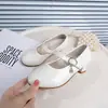 Zapatos de tacón alto dulces y sencillos para niñas, zapatos pequeños de cuero retro francés, zapatos de Mary Jane de punta redonda para niños, zapatos de princesa para niños pequeños