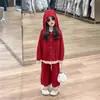 Conjunto para Meninas Outono Inverno 2026 Novo Suéter Cardigã de Tricô com Capuz de Natal Calça Reta Conjunto de Duas Peças Dropshipping Transfronteiriço