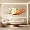 Pintura decorativa moderna de lujo ligero para sala de estar con reloj de plumas, pintura para colgar en la pared del fondo del sofá, pintura montada en la pared con iluminación controlada por sonido