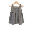 Vestido Xadrez Infantil de Verão 2024 Novo Estilo Estiloso Vestido Infantil sem Mangas Saia Val Saia Fina
