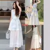 Vestido de Alça Estilo Férias Retro Francês de Verão 2026 com Gola Alta e Renda Super Delicado Pura Sedução Estilo Chá